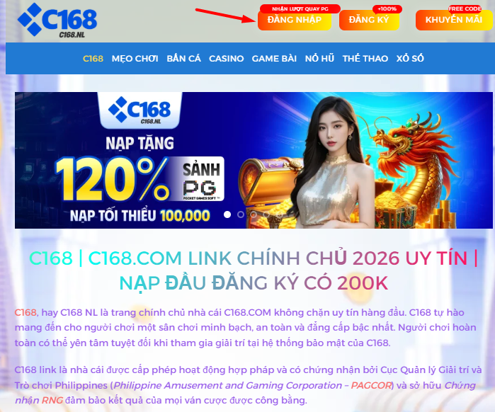 Nhấn vào nút "Đăng ký" hoặc "Đăng nhập" trên website